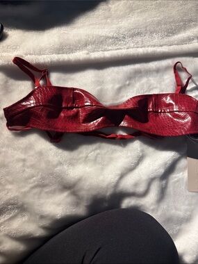 Red Faux-Croc Satin Balconette Bra Top